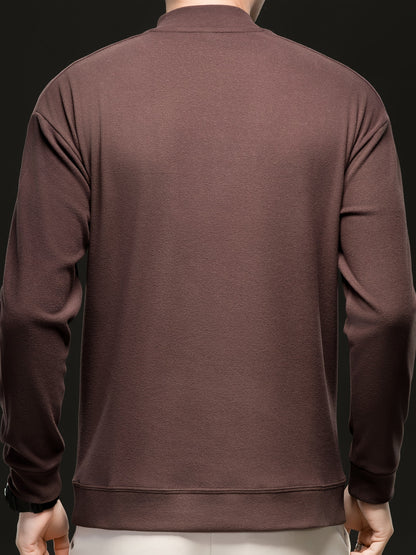 Herren Halb-Reißverschluss Sweatshirt Stehkragen Langarm Weiß
