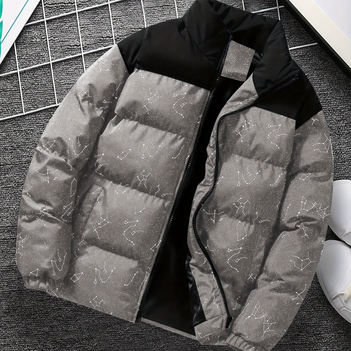 Unisex Steppjacke mit Sternenmuster, Stehkragen und Reißverschluss