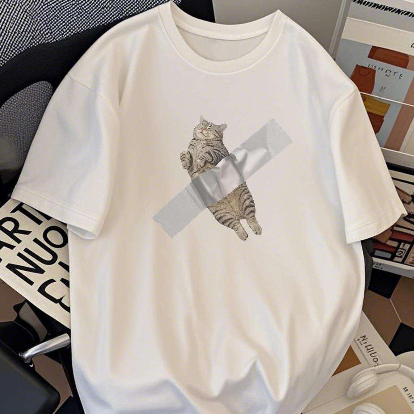 Herren T-Shirt mit lustigem Katzen-Print – Streetwear Style, Casual & Trendig