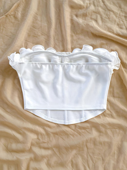 Damen Bustier Top schulterfrei mit Volant und Rüschen – Elegantes Party- und Ausgeh-Oberteil