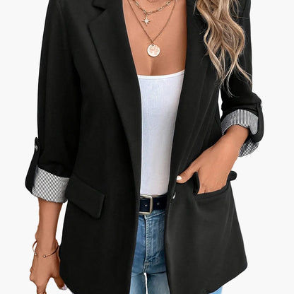 Damen Blazer Elegant Business Freizeit Sakko mit Krempelärmeln – Stilvoll für Büro und Alltag