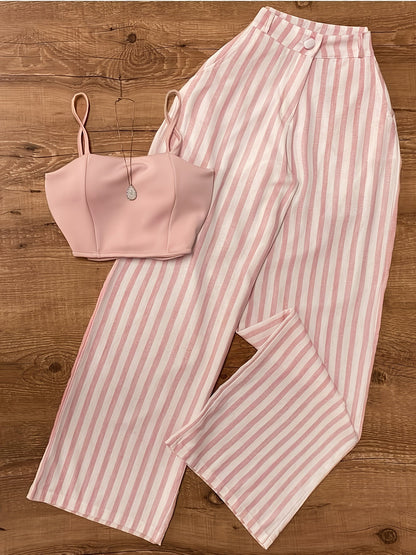 Damen Zweiteiler Set – Elegantes gestreiftes Top und Hose für Sommer und Freizeit