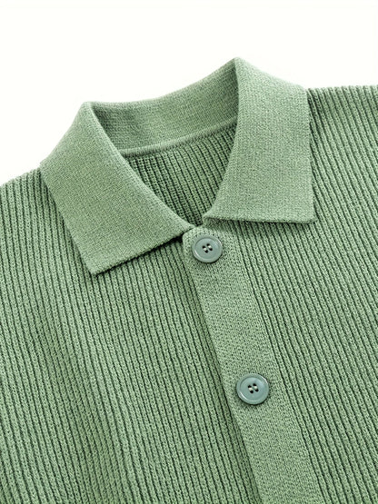 Gerippte Strickjacke mit Kragen für Herren – Beige, Schwarz, Grün