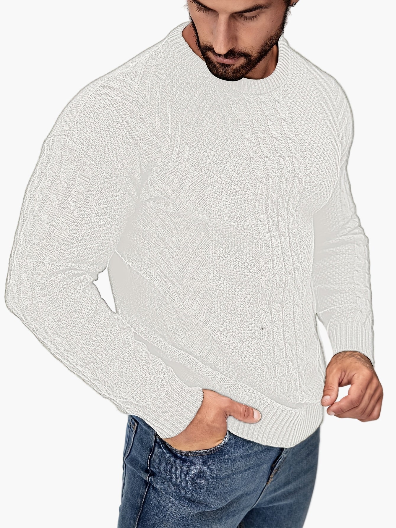 Herren Strickpullover mit Zopfmuster – Modischer Freizeitpulli für Herbst & Winter