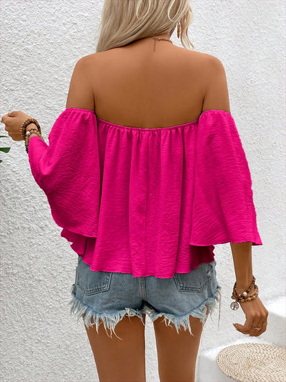 Damen Off-Shoulder Bluse mit Weiten Ärmeln – Eleganter Boho-Style, Ideal für Urlaub und Freizeit