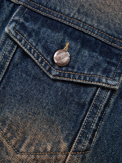Jeansweste Herren Denim Blau Ärmellos mit Knopfleiste