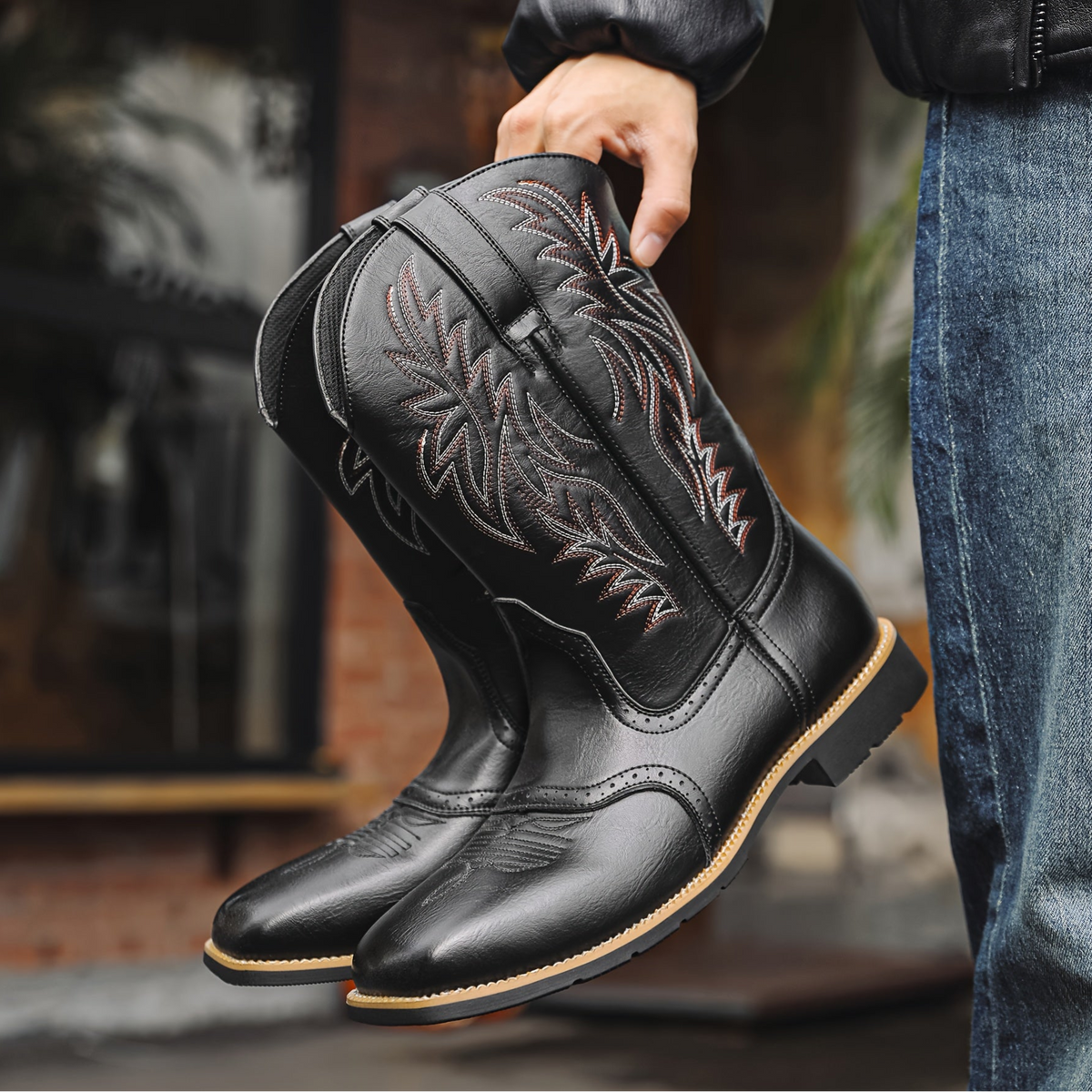 Herren Westernstiefel Cowboy-Stiefel mit Stickereien Braun oder Schwarz