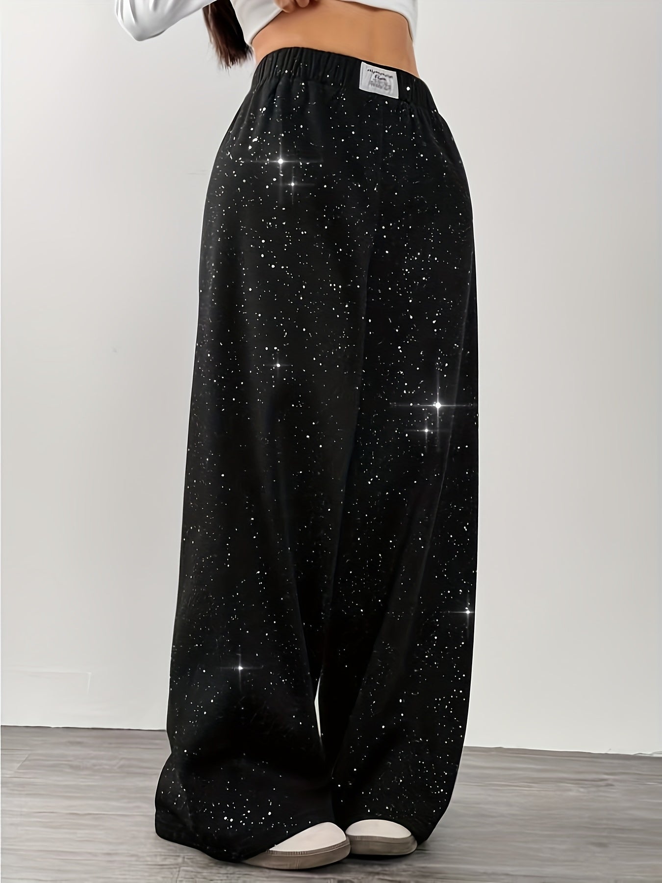 Damen Weite High-Waist Freizeit-Hose mit Galaxie-Print – Trendige Loungepants für Alltag & Streetwear