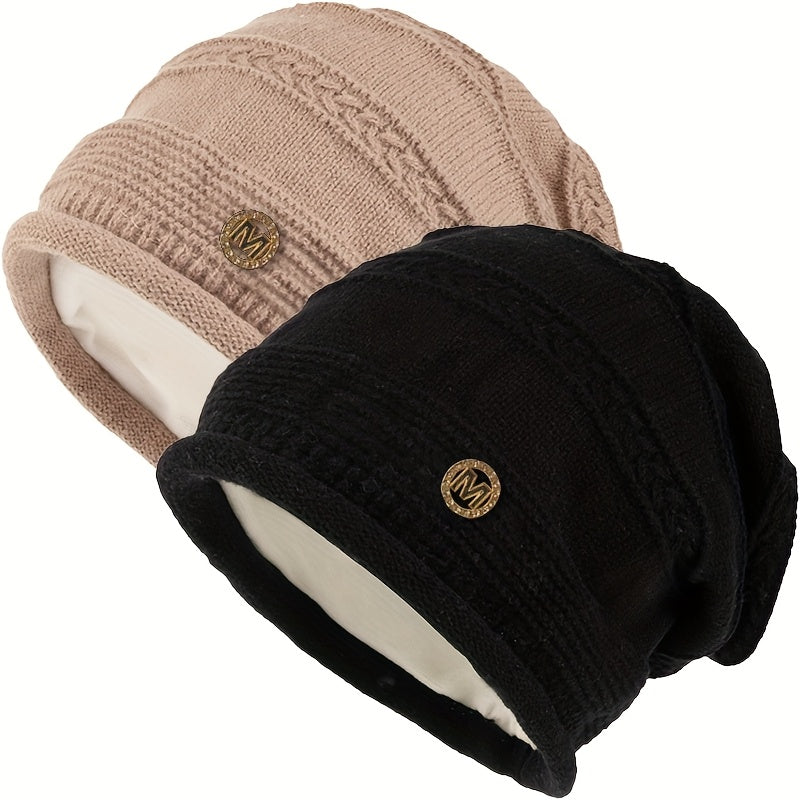 Unisex Strickmütze Beanie Wintermütze mit Fleecefutter einfarbig oder zweifarbig