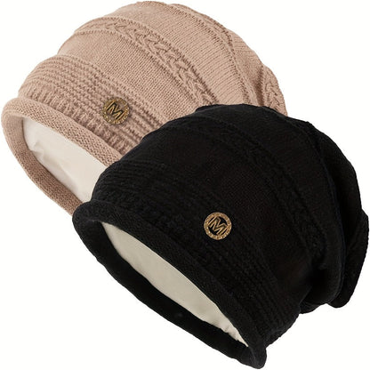 Unisex Strickmütze Beanie Wintermütze mit Fleecefutter einfarbig oder zweifarbig