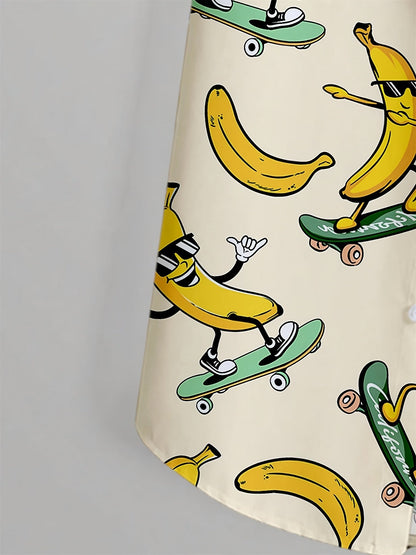 Herren Kurzarmhemd mit witzigem Bananen-Skateboard-Print – Freizeit, Festival, Statement