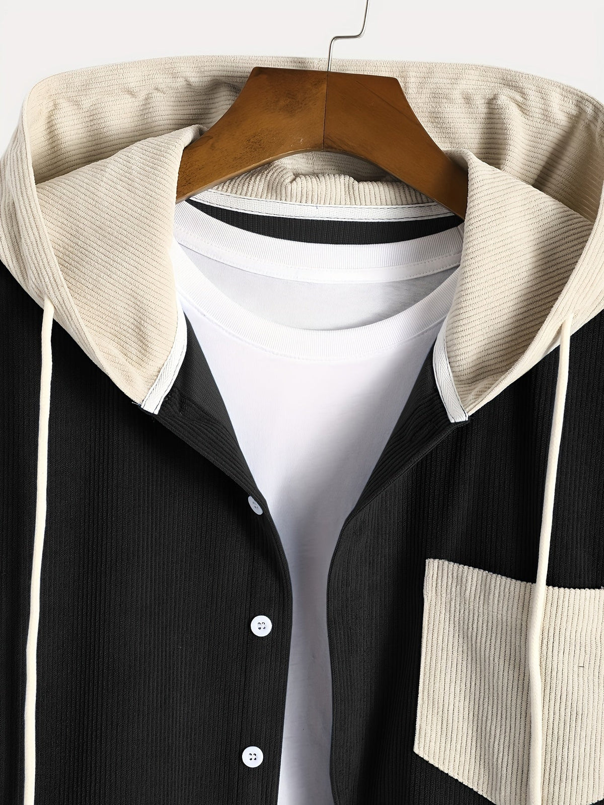 Herren Rippstrick Freizeithemd mit Kapuze & Hose Set