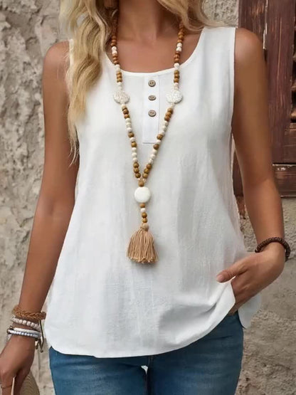 Damen Sommer-Top Casual Bluse ohne Ärmel mit Knopfleiste – Lässige Freizeitmode für Alltag und Urlaub