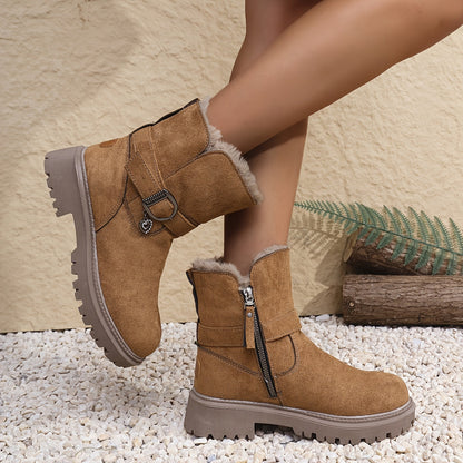 Damen Stiefeletten Hellbraun mit Fellfutter und Profilsohle