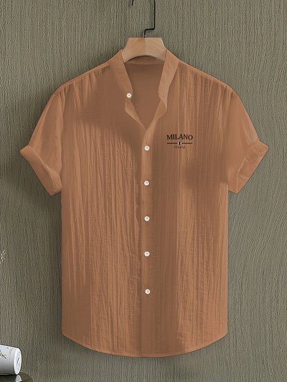 Herren Freizeithemd mit Stehkragen und Milano Print – Sommer Kurzarm, Modernes Design