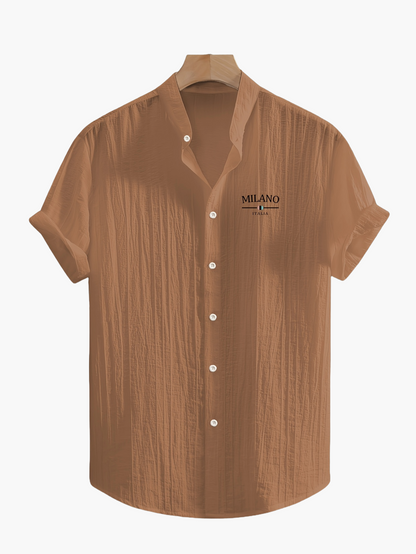 Herren Freizeithemd mit Stehkragen und Milano Print – Sommer Kurzarm, Modernes Design