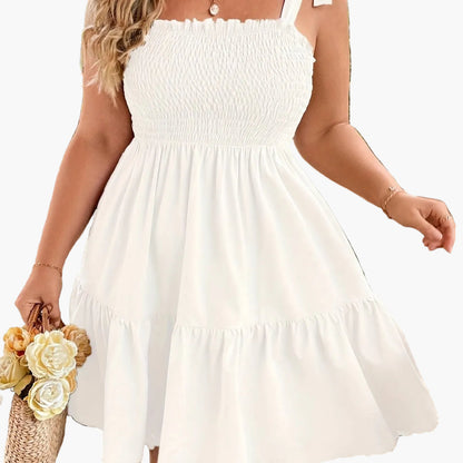 Damen Sommer Freizeitkleid mit Smok-Top und Schleifen-Trägern – Ideal für Urlaub und Alltag