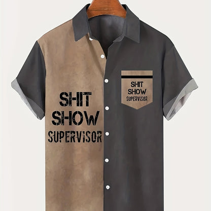 Herren Vintage Kurzarmhemd – Humorvolles „Shit Show Supervisor“ Statement, Freizeit & Party