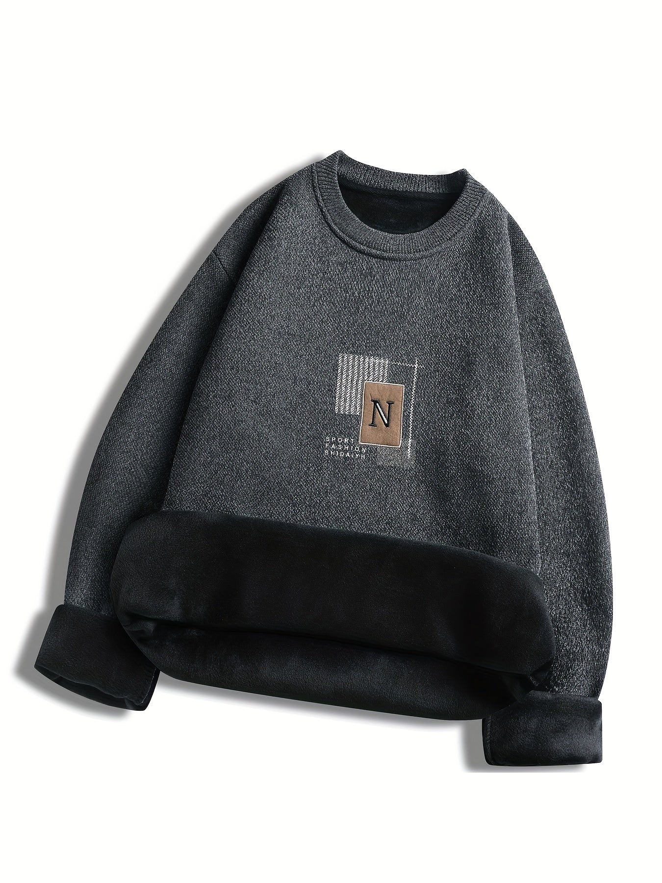 Unisex Langarm Sweatshirt Rundhals Fleece-Futter Melange-Optik