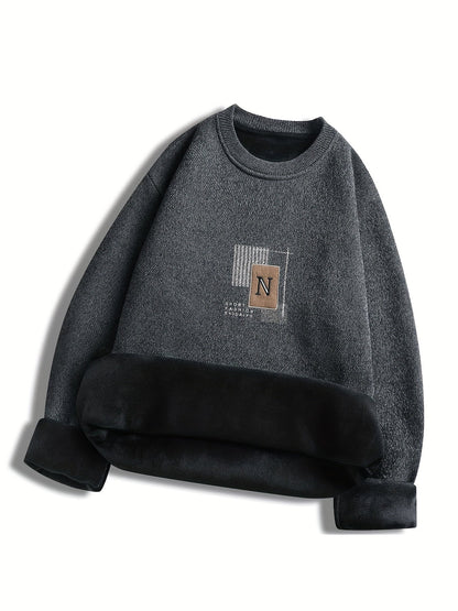 Unisex Langarm Sweatshirt Rundhals Fleece-Futter Melange-Optik