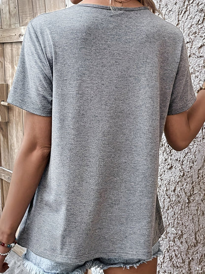 Damen Shirt mit asymmetrischem Ausschnitt und Knopfdetails – Modisches Freizeit Oberteil