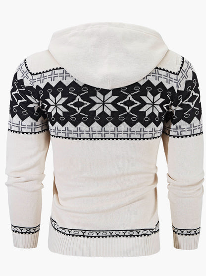 Herren Strickpullover mit Kapuze und Norweger-Muster – Casual Winterpulli für Freizeit & Alltag