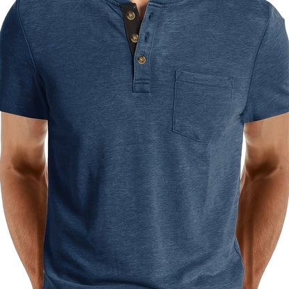 Herren Henley T-Shirt mit Knopfleiste und Brusttasche – Freizeitstil für Alltag und Wochenende