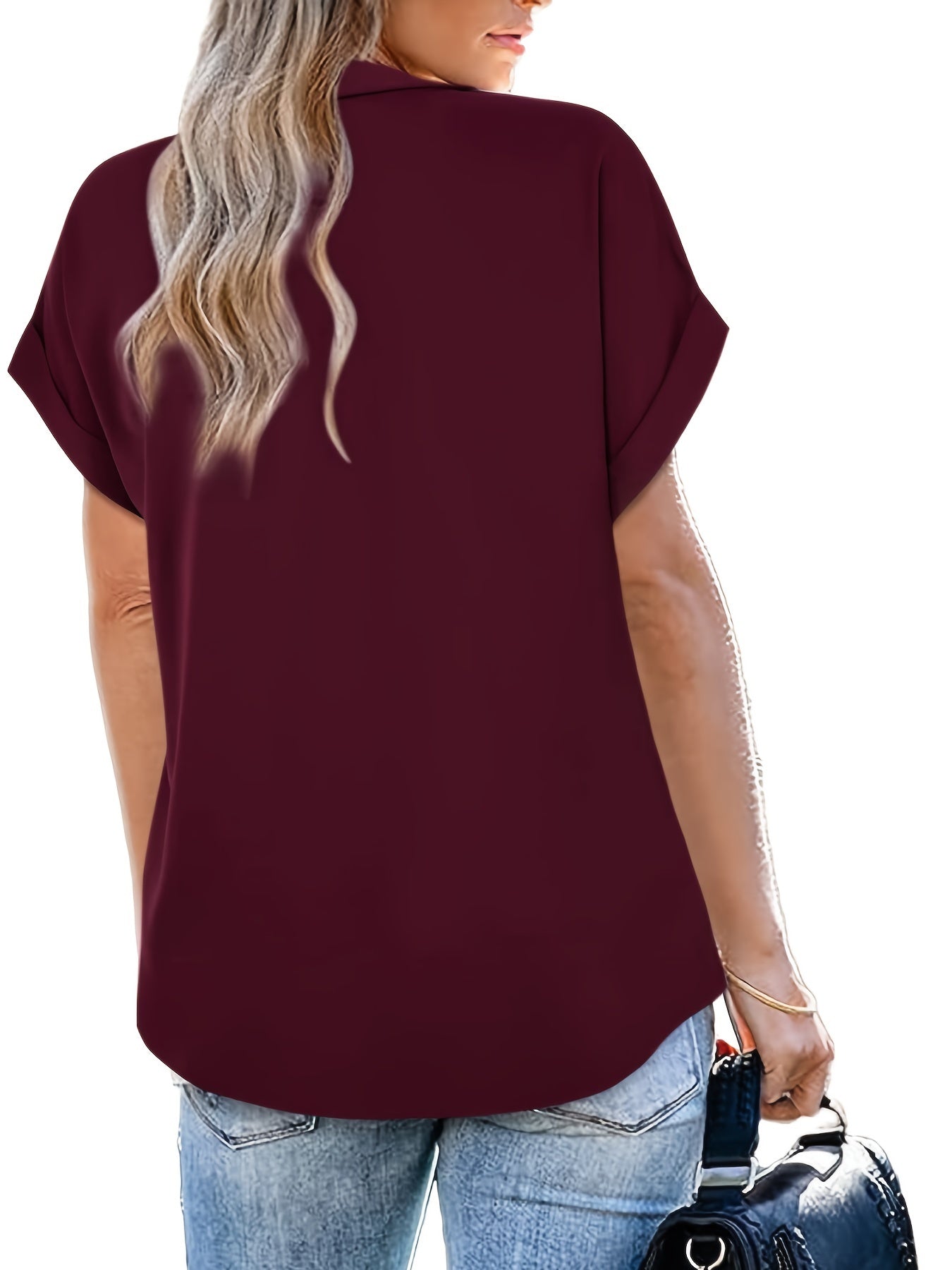Damen Bluse mit V-Ausschnitt und kurzen Ärmeln – Eleganter Freizeit-Look für Alltag und Büro