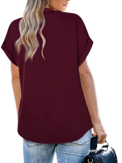 Damen Bluse mit V-Ausschnitt und kurzen Ärmeln – Eleganter Freizeit-Look für Alltag und Büro