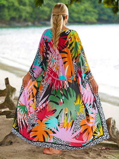 Damen Kimono Strandkleid – Langer, gemusterter Überwurf für Urlaub und Resort
