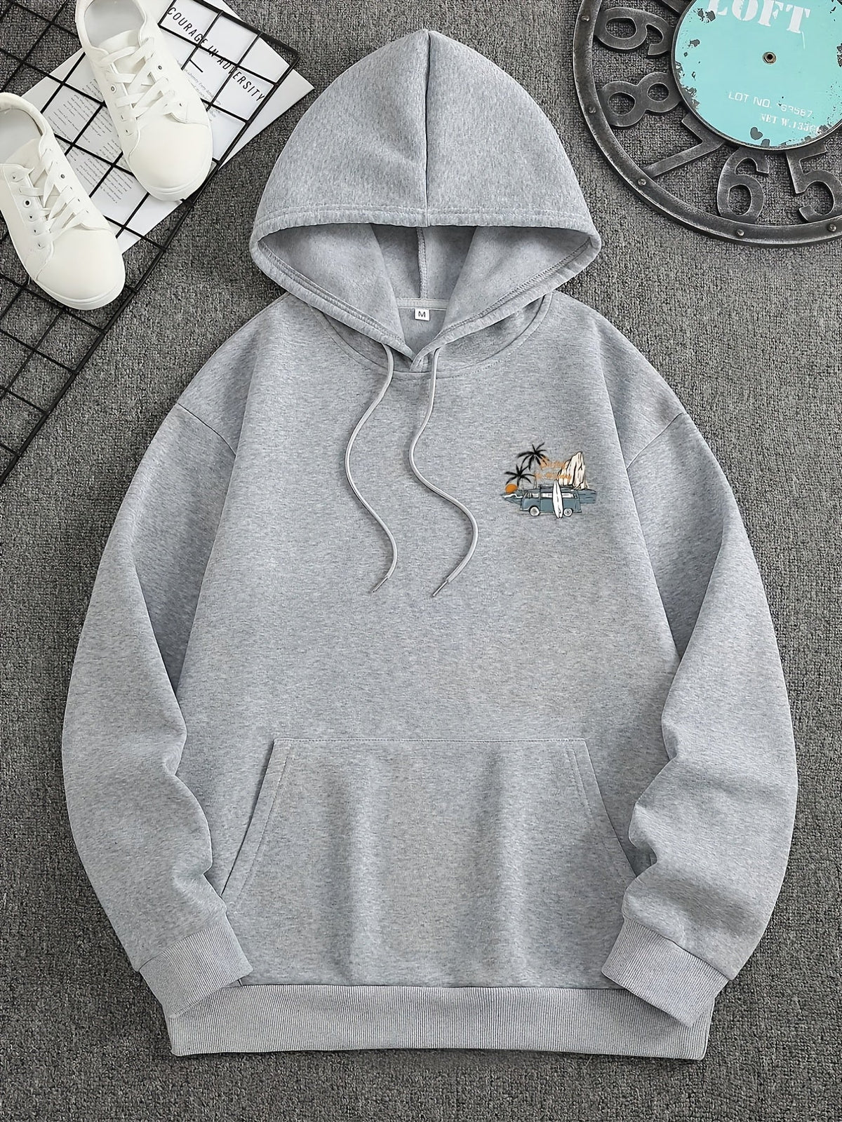 Hoodie mit Kapuze & Surfer-Motiv – Urlaubs-Print