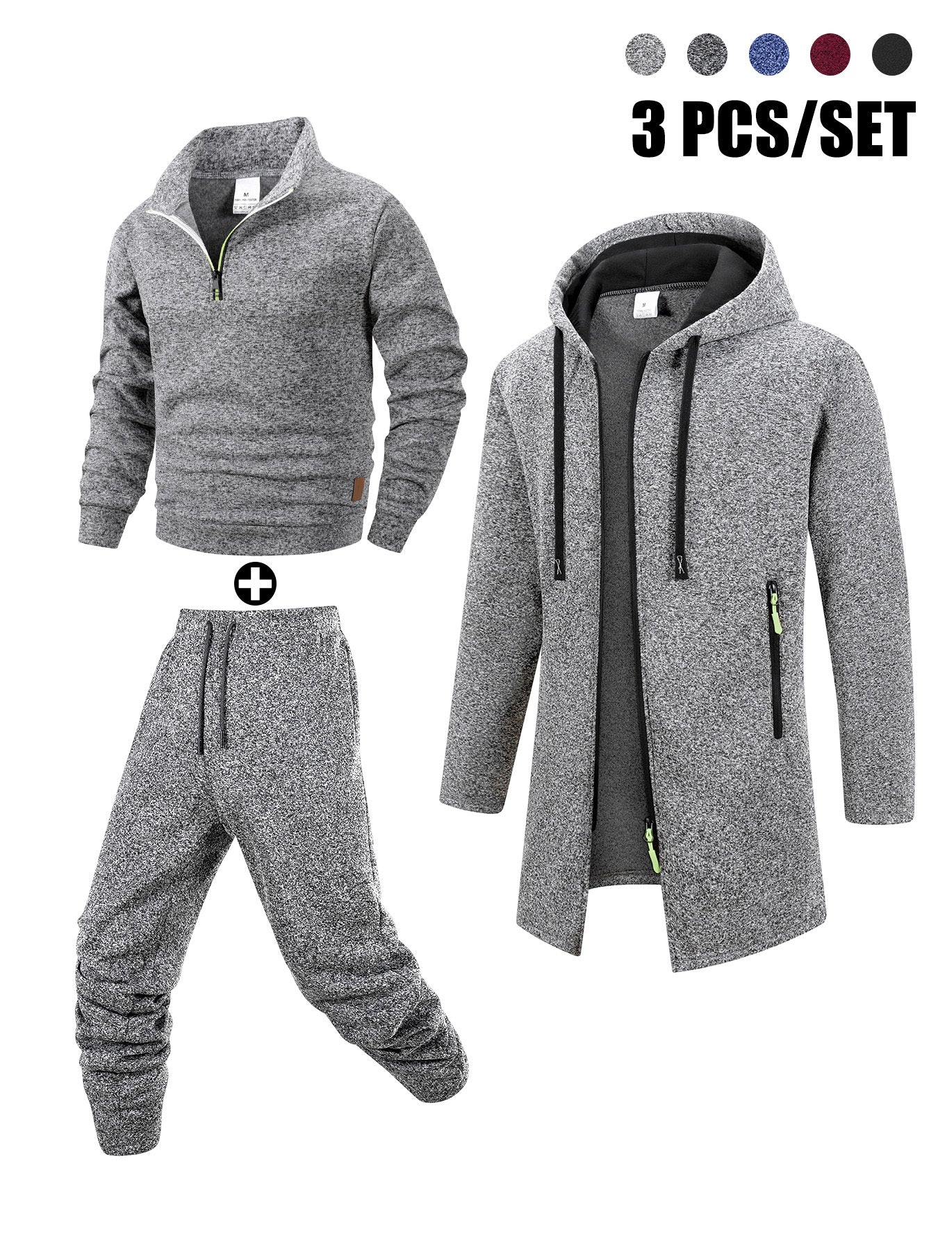 Herren 3-teiliges Sport Freizeit Set meliert: Pullover, Jogginghose & langer Cardigan mit Kapuze