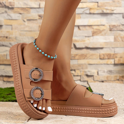 Damen Plateau-Sandalen mit Doppelriemen und glitzernden Schnallen – Modische Freizeitschuhe für Alltag und Urlaub