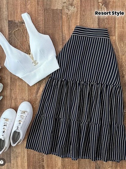 Damen Resort Style Set – Elegantes Zweiteiler-Outfit mit Top und Maxi-Rock, Freizeit & Urlaub