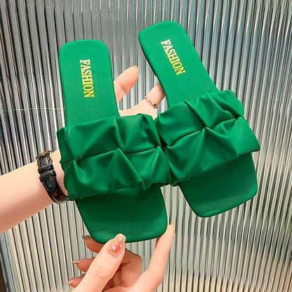 Damen Modische Slip-On Slides mit Raffung – Bequeme und Stilvolle Sandalen für Alltag und Freizeit