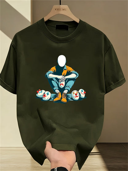 Herren Grafik T-Shirt mit maskiertem Charakter und Clownsmotiven – Modernes Statement Shirt für Individualisten