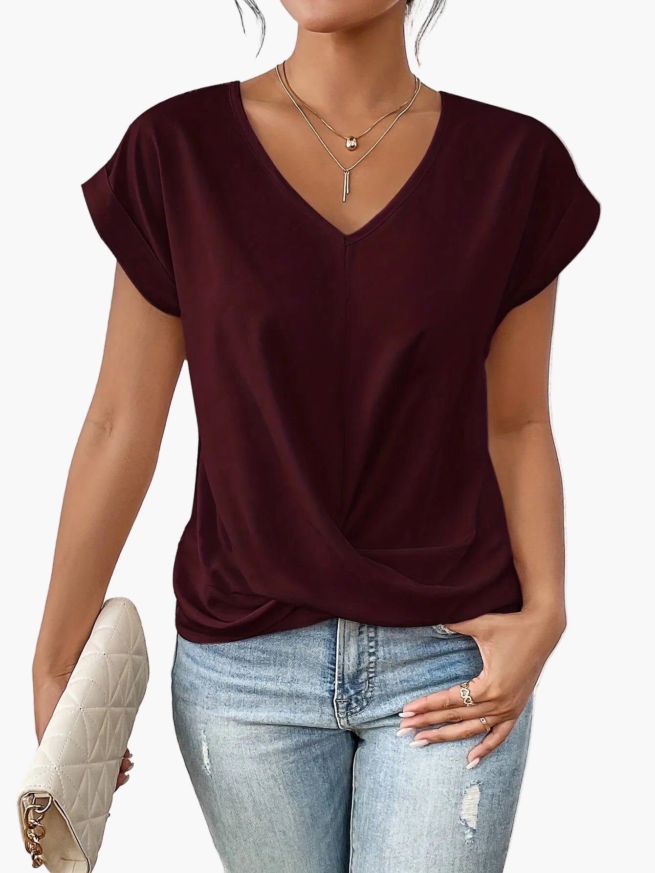 Damen Casual Kurzarm V-Ausschnitt Shirt – Lockeres Sommer Freizeit Oberteil für Alltag & Büro