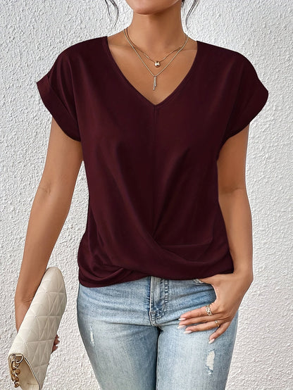Damen Elegante Wickelbluse mit V-Ausschnitt für Alltag und Büro