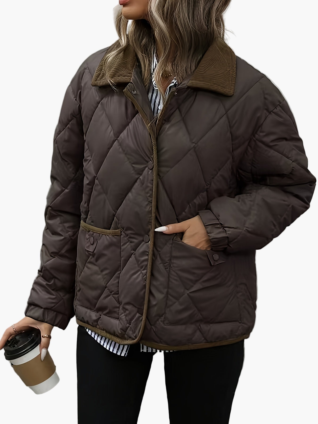 Damen Steppjacke im Vintage-Stil mit Taschen – Elegante Übergangsjacke für Alltag und Freizeit