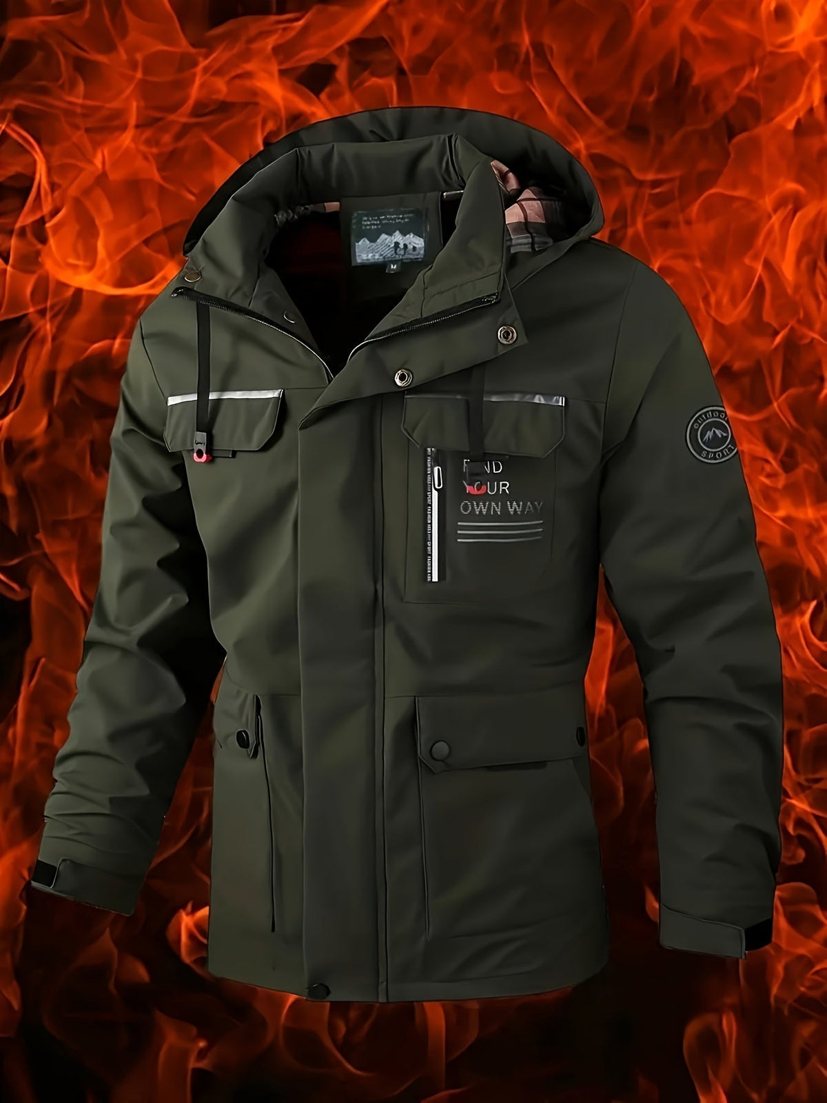 Herren Outdoor Jacke mit Kapuze & Reißverschluss, wasserabweisend, in Senfgelb