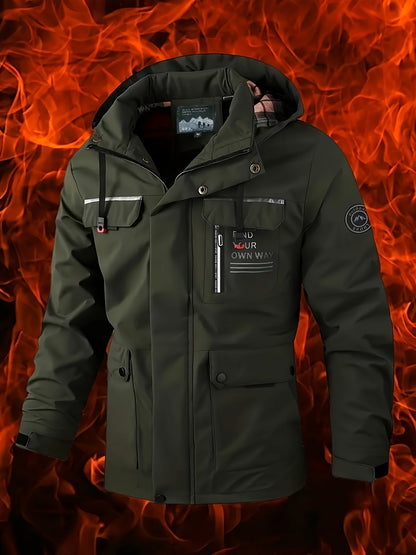 Herren Outdoor Jacke mit Kapuze & Reißverschluss, wasserabweisend, in Senfgelb