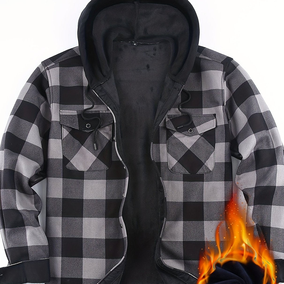 Herren Thermo-Kapuzenhemd Kariert – Warmes Freizeit Flanell Overshirt mit Futter