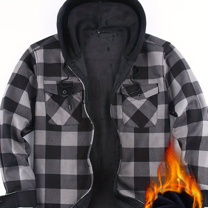 Herren Thermo-Kapuzenhemd Kariert – Warmes Freizeit Flanell Overshirt mit Futter
