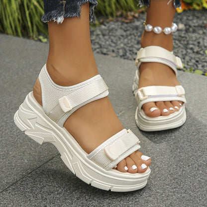 Damen Plateau-Sandalen mit Klettverschluss für Alltag und Freizeit – Sportlicher Look