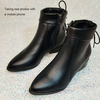 Damen Stiefelette Schwarz mit Reißverschluss & Metallic-Detail