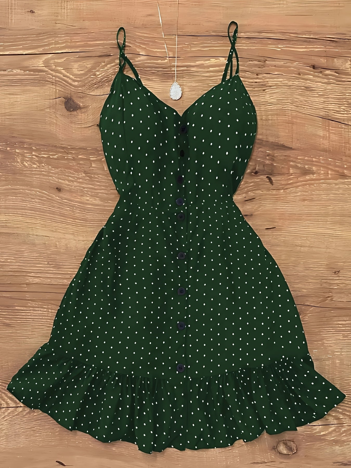 Damen Polka Dot Trägerkleid mit Knopfleiste und Rüschen – Vintage Style Freizeitkleid