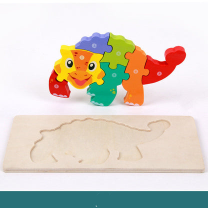 Kinder 3D Dinosaurier Holzpuzzle Lernspielzeug – Pädagogisches Steckspiel für Jungen und Mädchen