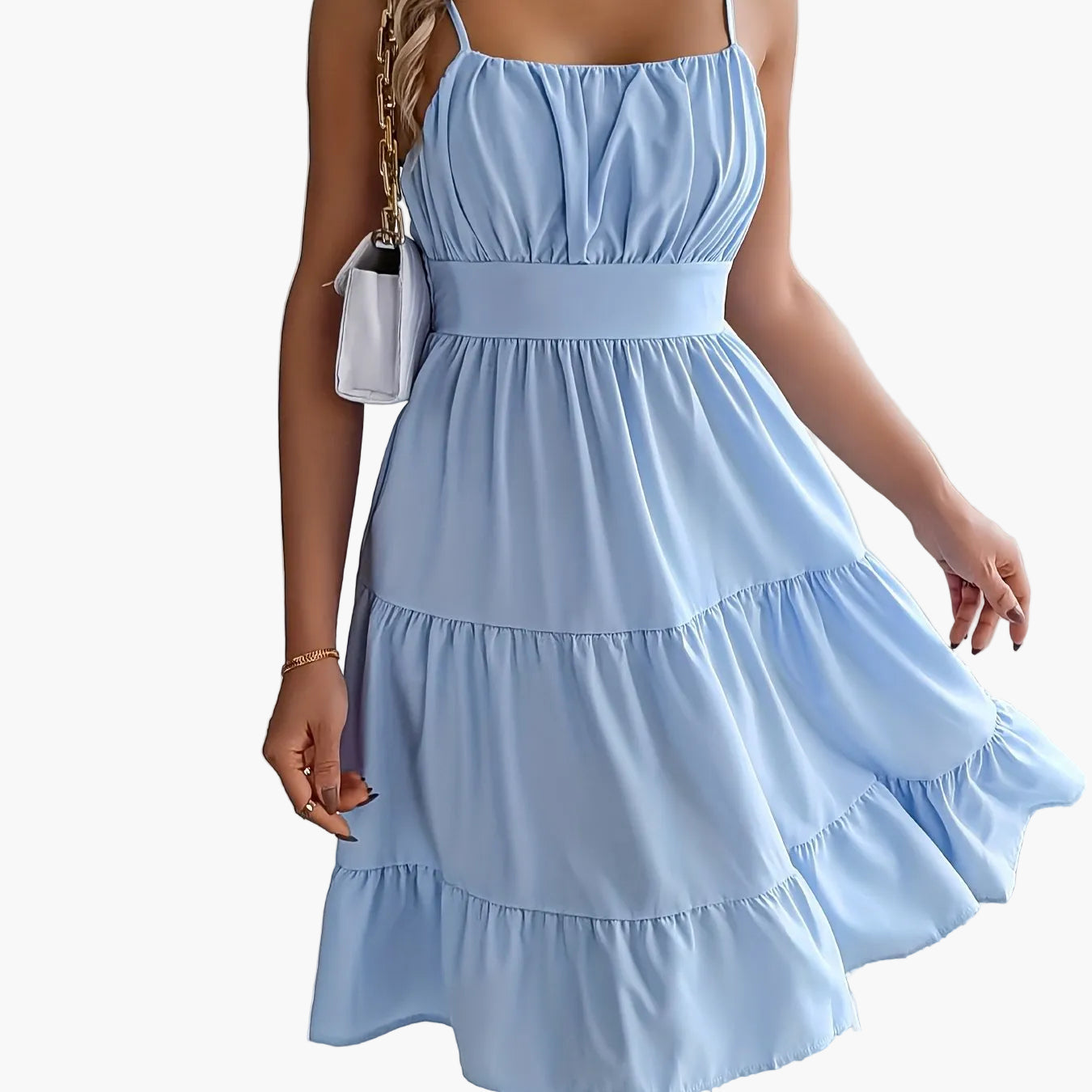 Damen Sommerkleid mit Spaghettiträgern und Stufenrock – Elegantes Freizeit- und Urlaubskleid