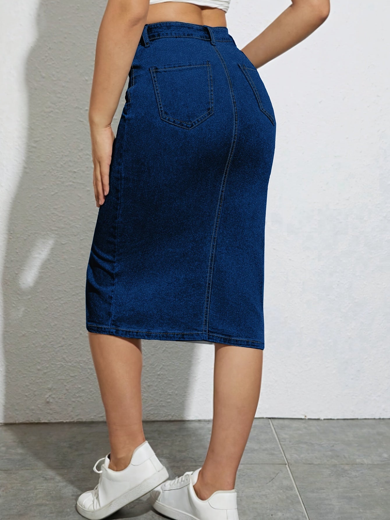 Damen Jeans Midirock mit hohem Schlitz für lässigen Alltagsstil