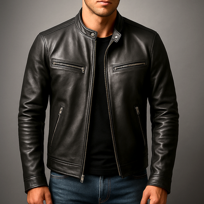Herren Bikerjacke Grün mit Stehkragen und Reißverschlüssen